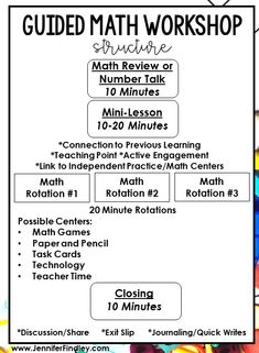 the guided math workshop poster for students to learn how to use numbers and colors in order to