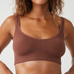 Offers Light Support For Most A-C Cup Sizes. Band Sizing; Xs/S=32-34, M/L=36-38. Details & Care Soft Shaping Accents This Engineered-Knit Bralette Designed With Dipped Necklines. Fitted Seamless Brown Sports Bra, Fitted Brown Seamless Sports Bra, Solid Color Cropped Seamless Bra, Fitted Seamless Brown Bra, Burgundy Bra, Knit Bralette, Free People Bra, Stretchy Crop Tops, Scoop Neck Crop Top