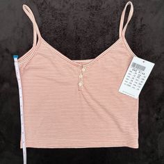 Brandy Melville Striped Crop Top Pinkish-Red/Cream Striped Nwt One Size Pink Cotton Cami Top, Pink Cotton V-neck Camisole, Pink Crop Top Camisole, Pink Crop Top Camisole Casual, Pink Casual Crop Top Camisole, Casual Pink Crop Top Camisole, Pink Casual Cami Top, Casual Pink Cami Top, Striped Cami Tops For Spring