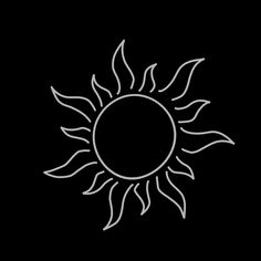 a black and white drawing of a sun on a dark background, with the outline of a circle in the center