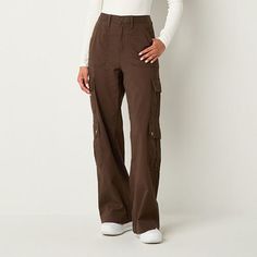 For an on-trend look, go for these Arizona Jean Co. women's and junior's high-rise cargo pants made from stretch cotton. They're cut for a loose-fit with a straight-leg style and feature a flat front, a button-zip fly, an elastic back, and front, back, and cargo side pockets. Add a crop top and sneakers. Front Style: Flat FrontFeatures: Stretch FabricClosure Type: Button & Zipper, Elastic BackFit: Loose FitPockets: 4 Cargo Side Pockets, 2 Front Slip Pockets, 2 Back Patch PocketRise: High RiseSup Pattern Shoes, Pants Cargo, Cargo Pants Women, Cargo Pant, Colourful Outfits, Stretch Cotton, Cargo Pants, Stretch Fabric