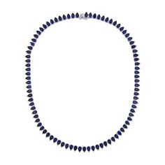 Express your sophisticated style with this elegant pear-shaped blue lab-created sapphire tennis necklace in silver. Fashioned in sterling silver This design glistens with a vibrant row of 6.0 x 4.0mm pear-shaped bright blue lab-created sapphires. This choice adds a pop of color to your attire. The 18.0-inch necklace secures with a tongue and groove clasp. Elegant Sapphire Pear-shaped Necklace, Elegant Blue Tennis Necklace As A Gift, Elegant Pear-shaped Sapphire Necklace, Elegant Blue Tennis Necklace As Gift, Elegant Blue Tennis Necklace For Gift, Formal Sapphire Pear-shaped Necklaces, Formal Pear-shaped Sapphire Necklace, Luxury Blue Pear-shaped Necklace, Teardrop Single Strand Jewelry For Formal Events