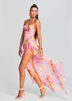 Fatima Silk Dress – Retrofete Australia Clothes, Tulle Maxi Dress, Draped Neckline, Floral Gown, Silk Print Dress, Romper Dress, Printed Silk, Active Wear Tops, Guest Dresses