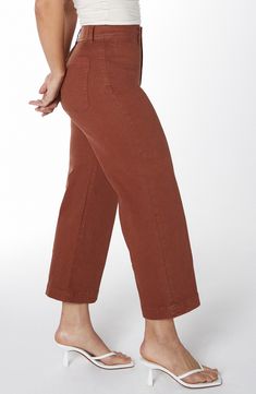 A high-rise silhouette that fits close through the waist and hips brings the best of both baggy and fitted aesthetics in these cropped jeans designed with a hint of stretch. 25 1/2" inseam; 22" leg opening; 11 3/4" front rise; 12" back rise Zip fly with button closure Front on-seam welt pockets; back patch pockets 98% cotton, 2% spandex Machine wash, line dry Imported Chic Cropped Jeans With Pockets, Versatile Cropped Jeans For Spring, Wide Leg Cropped Jeans With Belt Loops For Spring, Versatile Cropped Jeans With Relaxed Fit, Cropped Denim Workwear Bottoms, Relaxed Fit Cropped Flare Jeans For Fall, Fall Relaxed Fit Cropped Flare Jeans, Cropped Flare Jeans With Five Pockets, Fall Cropped Jeans With Relaxed Fit