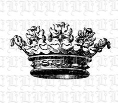 a black and white drawing of a crown on top of a table with flowers in it