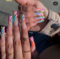 90s Theme Nails, 90s Inspired Nails, 90s Nail Art, Jade Nails, Hippie Nails, Long Acrylic Nail Designs