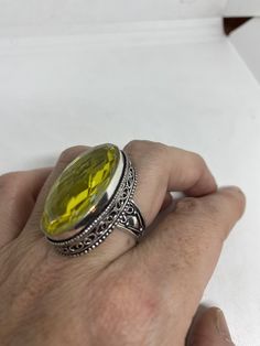 Large brilliant amber antique glass Ornate German Silver NOT 925 Vintage ring, does not tarnish Size 7 My jeweler will re size for a $20 fee All rings are shipped free I. The US in a nice gift box. Check out our over a THOUSAND great reviews Engraving is $4 per letter and is not always perfect depending on the piece. It can take a few days if the jeweler is busy. This is payable to Paypal Judithsltd@gmail.com Yellow Oval Crystal Ring Gift, Classic Yellow Faceted Rings, Vintage Yellow Rings For Gift, Antique Yellow Jewelry Gift, Vintage Faceted Rings As Gift, Vintage Faceted Rings For Gift, Antique Yellow Jewelry For Gifts, Antique Yellow Jewelry For Gift, Yellow Cabochon Rings For Anniversary