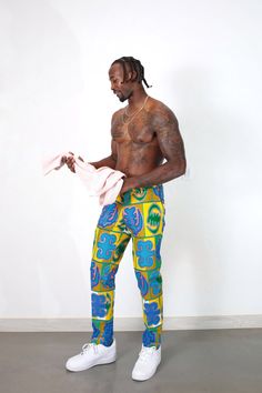 Summer pants By Christian Alaro Handmade in Benin  Dry clean Yellow Five-pocket Pants For Spring, Multicolor Five-pocket Summer Bottoms, Spring Yellow Pants With Five Pockets, Multicolor Summer Bottoms With Five Pockets, Casual Yellow Pants With Five Pockets, Fitted Straight Leg Sweatpants For Summer, Multicolor Relaxed Fit Straight Pants, Multicolor Straight Pants With Relaxed Fit, Yellow Stretch Tapered Leg Bottoms