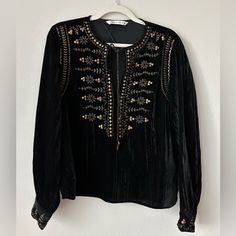 Brand New Without Tags! Rare And Sold Out Online! Zara Black Embroidered Tops, Zara Black Tops With Floral Embroidery, Bohemian Black Tops For Festive Occasions, Black Bohemian Top For Festive Occasions, Bohemian Black Top For Festive Occasions, Festive Chic Embroidered Blouse, Zara Blouse With Floral Embroidery For Fall, Zara Embroidered Long Sleeve Blouse, Chic Embroidered Zara Tops