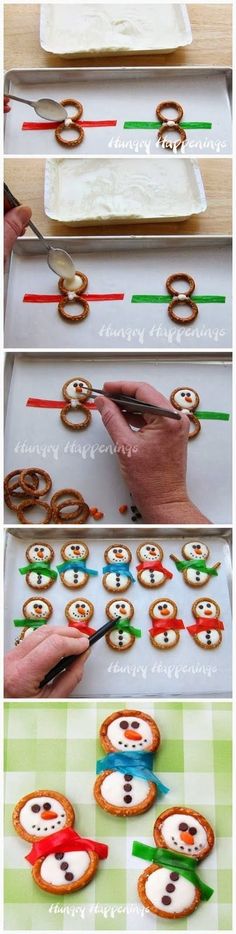 the process of making christmas cookies with icing and candy canes is shown here