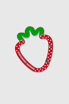 Kawaii strawberry shaped carabiner keychain. To be used for accessory purposes only. Content + Care Made from zinc alloy with enamel fill, printed white polka dots and Strawberry Western logo on both sides. For keychain and accessorizing purposes only. Made in China. Size + Fit 2.5 x 2 x 0.2 inches | Strawberry Western Strawberry Carabiner in Red, Women's at Urban Outfitters Cool Caribeaners, Strawberry Shortcake Keychain, Strawberry Carabiner, Strawberry Accessory, Strawberry Western, Strawberry Keychain, Western Logo, Kawaii Strawberry, Cool Keychains