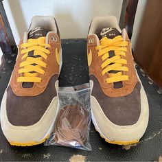 Men’s Size 7 - Never Worn - Comes With Box Nike Brown Suede Sneakers, Brown Custom Sneakers With Air Max Cushioning For Sports, Nike Custom Brown Suede Sneakers, Brown Air-cushioned Sneakers With Round Toe, Custom Brown Leather Sneakers With Air Max Cushioning, Brown Low-top Sneakers With Air Cushioning, Brown Casual Sneakers With Air Cushioning, Casual Brown Sneakers With Air Cushioning, Brown Sports Sneakers With Air Cushioning