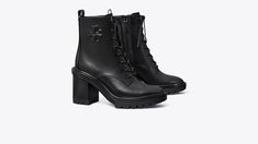 Double T Lug Boot: Women's Designer Ankle Boots | Tory Burch Luxury Ankle Boots With Lug Sole, Luxury Black Boots With Lug Sole, Boots Tory Burch, Luxury Lace-up Ankle-high Boots With Lug Sole, Designer Ankle-high Boots With Lug Sole, Luxury Ankle Lace-up Boots With Lug Sole, Designer Ankle Boots, Tory Burch Boots, Lug Boots