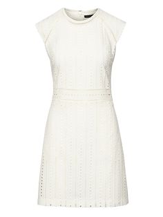 Eyelet Shift Dress Elegant Knee-length Eyelet Dress, Sleeveless Eyelet Lace Dress, Sleeveless Lace Eyelet Dress, Elegant Cotton Dress With Scalloped Lace, Elegant Eyelet Dresses For Daywear, Glam Chic, High Fashion Street Style, Dress White, Autumn Summer