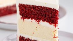 a slice of red velvet cake on a plate