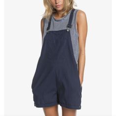 Roxy Somebody New Linen Pinafore Playsuit Romper Overall Shorts Color: Mood Indigo (Navy) Size: Xs (Runs A Little Large - Could Fit Size S As Well) Style Erjwd03486 New Without Tags Features Fabric: Lightweight Linen Cotton Blend Fabric Adjustable Straps With Metal Buckles Front Patched Chest Pocket Side On-Seam Hand Pockets Patch Pockets On Back Roll-Up Hem On Legs Composition 71% Cotton, 29% Linen Linen Pinafore, Womens Playsuits, Mood Indigo, Roxy Women, Playsuit Romper, Pinafore Dress, Linen Women, Womens Fashion Trends, Overall Shorts