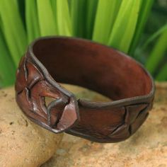 Men's leather wristband bracelet, 'Sukhothai Brown' - Men's Leather Wristband Bracelet Adjustable Traditional Leather Bracelet, Brown Leather Strap Bracelet, Leather Bangle Bracelet, Traditional Handmade Leather Bracelets, Traditional Adjustable Leather Jewelry, Brown Bangle With Bracelet Strap, Traditional Brown Bangle Jewelry, Brown Strap Style Bangle, Adjustable Brown Bangle Wristband