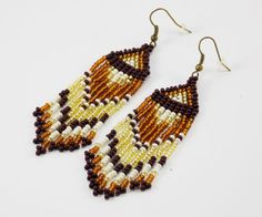 Mom birthday gift coffee lover gift beaded earrings native Bohemian Brown Fringe Earrings, Handmade Brown Teardrop Beaded Earrings, Artisan Brown Jewelry With Tassels, Bohemian Brown Chandelier Earrings With Dangling Beads, Brown Festival Earrings, Bohemian Brown Jewelry With Latkans, Bohemian Brown Drop Chandelier Earrings, Unique Brown Earrings With Dangling Beads, Brown Earrings With Dangling Beads