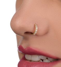 a woman's nose with a gold nose ring