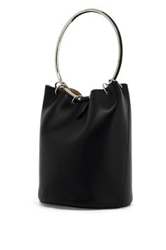 Find ALAÏA Leather Ring Bucket Bag With Lar Design on Editorialist. The Alaia bucket bag is made of smooth leather and features a brass ring handle. The design is finished with additional decorative rings and includes a magnetic closure and a suede interior with a removable pouch closed by a zipper. The metallic accessories have a silver finish. Metallic Accessories, Leather Ring, Ring Handle, Metal Accessories, Leather Bucket Bag, Leather Bucket, Brass Ring, White Bag, Black Design