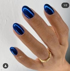 Cobalt Blue Nails With Chrome, Biab Chrome Nails, Short Gel Nails Chrome, Coldplay Nails, Dark Blue Chrome Nails, Chrome Nails Blue, Cosmo Nails, Blue Chrome Nails