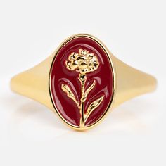 Enamel Birth Flower Signet Ring | Local Eclectic