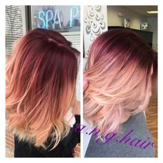 Violet base with rose gold mid shaft, and balayage blonde throughout!! Love how this turned out!! #balayage #hair #ideas #redhair rose gold balayage Hair Color 2017, Hair Color Blonde Highlights, Underlights Hair, Gold Hair Colors, Blond Balayage, Balayage Blonde, Balayage Hair Blonde, Short Hair Balayage, Hair Color And Cut