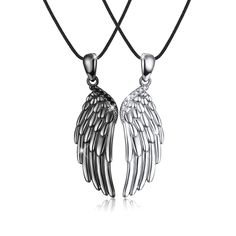 PRICES MAY VARY. Boyfriend and Girlfriend Necklaces: Angel wings symbolize beautiful love, spirituality and protection. When God had no time to take care of everyone's wishes and safety, he sent little angels to protect us. This pair of angel wings necklace reminds you that your loved one is your guardian angel, you can give this pair of angel wings pendant necklace to your precious one to show that you will always look out for each other. Hypoallergenic Material: These silver angel necklaces ar Spiritual Silver Necklaces For Friendship, Silver Round Pendant Necklace For Friendship, Sterling Silver Necklace For Friendship, Silver Clavicle Chain Necklace For Friendship, Black And White Angel Wings, Girlfriend Necklaces, Wings Jewelry, Matching Necklaces For Couples, Couples Necklace