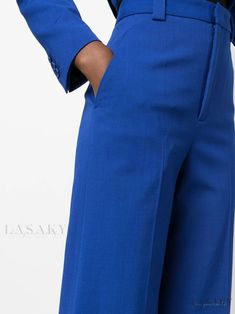 Lasaky - Elegant Straight-Leg Trousers in a Fashionable Monochrome Design Blue Classic Wide Leg Formal Pants, Classic Blue Wide Leg Pants For Formal Occasions, Blue Classic Formal Wide Leg Pants, Structured Fall Office Bottoms, Structured Bottoms For Office In Fall, Structured Bottoms For Formal Spring Occasions, Spring Structured Formal Bottoms, Structured Bottoms For Business Casual Spring Wear, Structured Bottoms For Business Casual In Spring