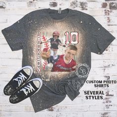 Bleach Distressed Sublimated Shirts - BASEBALL PERSONALIZED PHOTO SHIRTS FOR THE BASEBALL MOM, GRANDMA, SISTER OR AUNT - WE CAN EVEN MAKE THIS STYLISH FOR DAD TOO IN a Acid Wash Style! Having a supplier issue until March so some of these may come in Navy color which is almost identical to Charcoal. TO ORDER ------- 1. Choose your size 2. Choose the Style # (seen in the photos) 3. Send photos in a message to me after you place the order. Please keep a eye out for a message back from me so you can Custom Baseball Player Shirts, Casual Sports Shirt With Sublimation Print, Casual Shirt With Sublimation Print For Sports, Casual Short Sleeve Baseball Jersey For Sports, Sports T-shirt With Baseball Collar, Casual Sports Sublimation Design With Custom Print, Casual Sublimation Design T-shirt With Custom Print For Sports, Casual Pre-shrunk Team-colored Baseball Jersey, Casual College Baseball Jersey With Sublimation Print