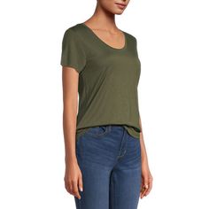 An everyday t-shirt is essential for every wardrobe to pair with everything, whether worn under a blazer or alone with jeans. This scoop-neck women's short-sleeve tee from a.n.a is made from a super-soft jersey with a curved hem for easy layering.Features: EssentialsFit: Regular FitNeckline: Scoop NeckSleeve Length: Short SleeveSleeve Style: Cap SleeveApparel Length: 26 InchesFiber Content: 70% Rayon, 30% PolyesterFabric Description: JerseyCare: Tumble Dry, Machine WashCountry of Origin: Importe Scoop Neck, Shirts Tops, Short Sleeve Tee, V Neck, Womens Shorts, Blazer, Wardrobe, Women's Top, T Shirt