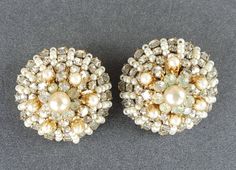 "Wonderful signed Eugene worked for Miriam Haskell Clip-on Earrings. Please see pics  for condition Measures 1\" x 1\" Very good vintage condition" Evening Costume Jewelry Earrings, Vintage Round Earrings For Wedding, Vintage Bridal Earrings For Evening, Vintage Cluster Earrings For Wedding, Clip-on Costume Jewelry Earrings For Wedding, Antique Clip-on Earrings For Party, Vintage Handmade Clip-on Earrings For Wedding, Handmade Vintage Clip-on Earrings For Wedding, Clip-on Costume Jewelry Earrings For Evening