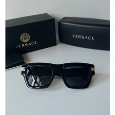 Brand New Versace Ve4464 Gb1/87 Acetate Unisex Sunglasses. Black Frame With Gold Detailing. Dark Grey Lens. Newest Season Release. Measures 52-20-145. Comes With Box, Case, Cloth, And All Papers. Designer Acetate Sunglasses With Uva Protection, Black Acetate Wayfarer Sunglasses, Luxury Acetate Sunglasses With Tinted Lenses, Black Acetate Sunglasses With Uv Protection, Luxury Black Glass Sunglasses, Luxury Tinted Lenses Sunglasses In Acetate, Luxury Acetate Sunglasses With Mirrored Lenses, Designer Matte Black Sunglasses With Gradient Lenses, Designer Acetate Sunglasses For Formal Wear