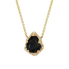 Baby Queen Water Drop Onyx Necklace with Sprinkled Diamonds – Logan Hollowell Black Diamond Necklace, Baby Queen, Onyx Necklace, Solid Gold Jewelry, Water Drop, Gold Plated Jewelry, The Queen, Rose Cut, Black Diamond