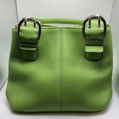 Excellent Preowned Condition. Chrome Colored Hardware. Green Satchel With Silver-tone Hardware And Double Handle, Classic Green Shoulder Bag With Silver-tone Hardware, Green Bags With Silver-tone Hardware And Double Handle, Green Satchel With Silver-tone Hardware For Daily Use, Green Satchel Bag With Silver-tone Hardware, Green Bags With Silver-tone Hardware For Everyday Use, Tignanello Handbags, Studded Handbag, Red Crossbody Bag