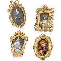 four different types of framed pictures in gold frames on a white background, each with an image of a woman holding a child