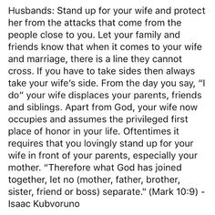 a poem written in black and white with the words husband's stand up for your wife and protect her from the attacks that come from the people close to you