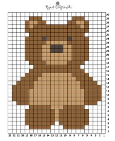 a cross stitch pattern with a teddy bear in the center and numbers on each side