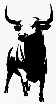 the silhouette of a bull with large horns