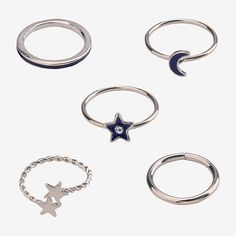 Ring Style: Stackable Rings# Pieces In Set: 5Features: Nickel FreeShape: Star, MoonMetal Color: Silver ToneBand Width: 17.5mmCare: Wipe CleanMetal: ZincRing Size: 7Country of Origin: Imported Ring Sets Silver, Moon Star Ring, Star Rings, Moon And Star Ring, Star Ring, Moon Star, Ring Style, Stackable Rings, Piercing Jewelry