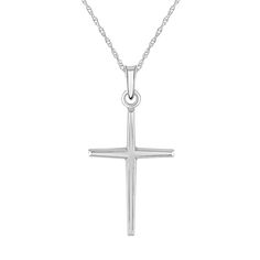 14k Gold Cross Necklace For First Communion, Polished Cross Necklace For Formal Occasions, White Gold Polished Cross Necklace, Formal Polished Cross Necklace, Formal Polished Cross Pendant Necklace, Classic Polished Crucifix Cross Necklace, Classic Crucifix Cross Necklace For Formal Occasions, White Gold Cross Pendant For First Communion, White Gold Cross Pendant Necklace For First Communion