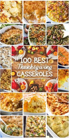 thanksgiving casserole collage with the words, 100 best thanksgiving casseroles