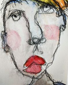 a drawing of a man with a crown on top of his head and red lips