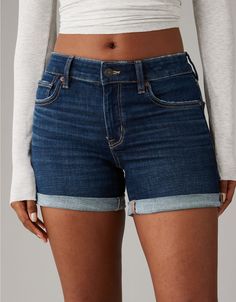 AE Next Level Low-Rise Denim Midi Short Fitted Dark Wash Short-length Jeans, Fitted Dark Wash Short Length Jeans, Fitted Denim Jean Shorts, Stretch Denim Jean Shorts For Fall, Classic Fitted Medium Wash Jean Shorts, Classic Mid-rise Medium Wash Jean Shorts, Fitted Mid-rise Jean Shorts For Fall, Dark Wash Straight Leg Jean Shorts, Classic Fitted Denim Jean Shorts