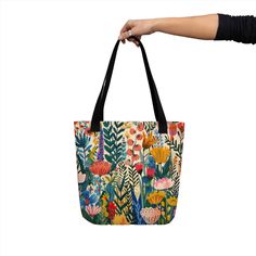 A spacious and trendy tote bag to help you carry around everything that matters. Stay stylish and organized on the go with our spacious tote bag, now with FREE SHIPPING to the US, Canada, EU, and UK! The artwork This captivating artwork features a lush array of Scandinavian flowers, painted in a vibrant and expressive style. The composition bursts with a variety of blooms in shades of pink, red, yellow, and blue, set against a light, airy background that enhances the vividness of each flower. Th Artsy Tote Bags For Shopping, Artsy Shopping Tote Bag, Large Multicolor Bag For Gifts, Large Multicolor Bag Perfect For Gifts, White Artistic Bag With Large Capacity, Artistic White Bag With Large Capacity, Artistic White Bags With Large Capacity, Artistic White Bag For Daily Use, Artistic Rectangular Canvas Shopping Bag