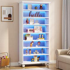 9-Tier Bookcase Wood Bookshelf with LED Lighting & Solid Wood Legs Tribesigns Bookcase Wood, Wood Bookshelf, Tall Bookshelves, Colored Led Lights, Wood Bookshelves, White Bookcase, Open Bookcase, Standing Shelves, Wood Bookcase