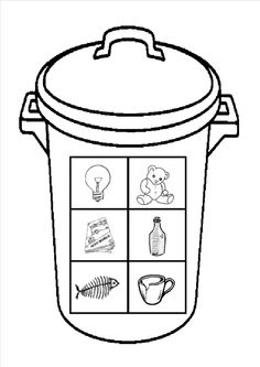 a coloring page with an image of a trash can