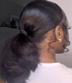 ꧁♡︎ pinterest : @kjvougee ♡︎꧂ like what you see? follow for more trendy pins! #naturalhair #naturalhairstyles #kjvougee #explorepage Slick Press Natural Hair Hairstyles, Curly Edges With Flat Iron, Slick Back Ponytail Natural Hair Straight, Medium Length Straight Hairstyles For Black Women, Hairstyles For Slick Press, Styles To Do With Silk Press, Straight Up Hairstyles For Black Women, Black Girls Hairstyles Slick Back, Silk Press With Edges