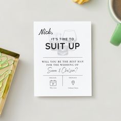 a card that says it's time to suit up