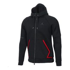 Air Jordan Athleisure Casual Sports Hooded Jacket Black 939941-010 (Men's) Sporty Sweatshirt With Drawstring Hood For Outdoor, Black Techwear Sweatshirt For Sports, Urban Fleece Sweatshirt For Sports, Urban Style Fleece Sweatshirt For Sports, Black Activewear For Outdoor Fall Activities, Black Outdoor Activewear For Fall, Functional Fleece Sweatshirt For Sports, Sporty Black Hoodie Activewear, Sporty Hoodie With Ribbed Cuffs For Outdoor